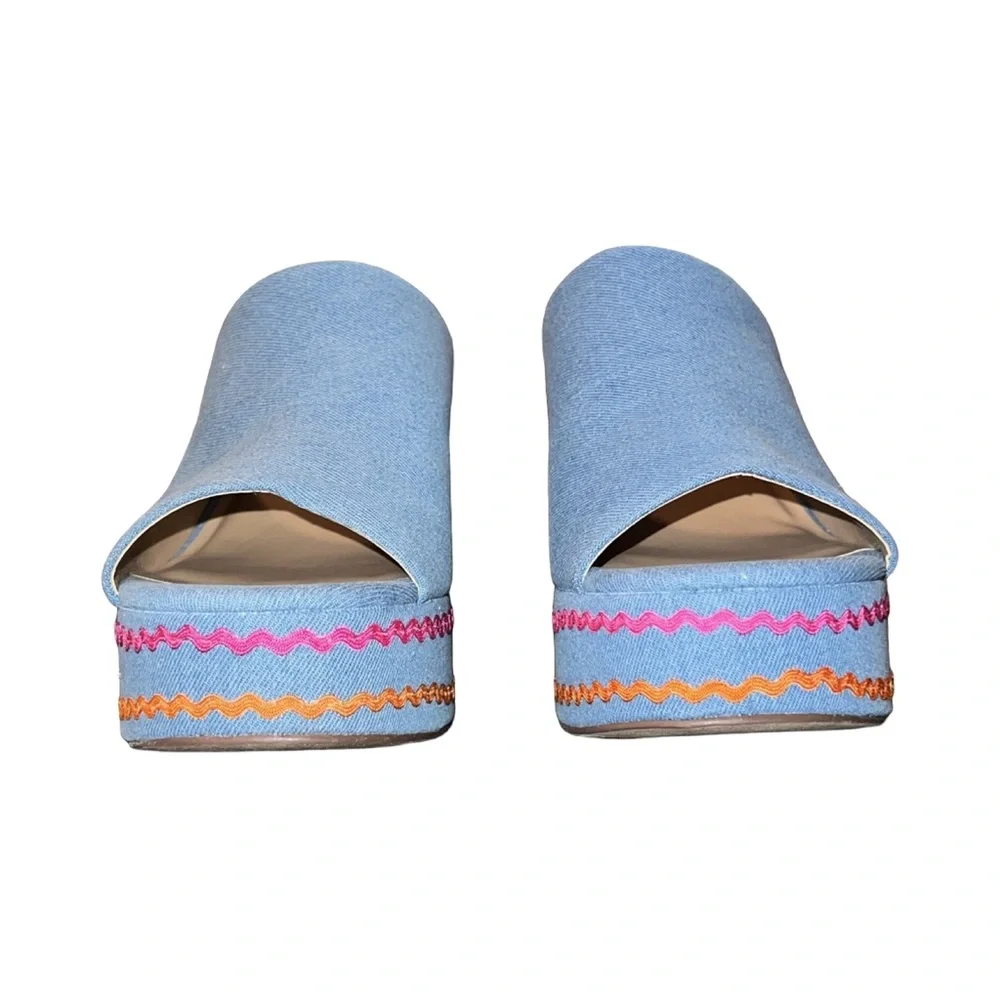 Wild Pair Rosaly Platform Wedge Sandals Blue Denim Multi Size 10 New